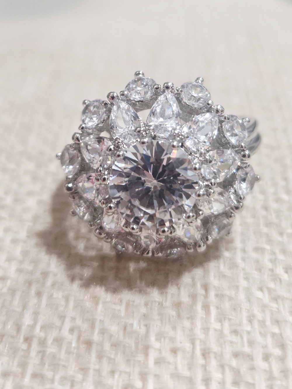 Elegant Silver-Tone White Crystal Cluster Ring~ Size 7